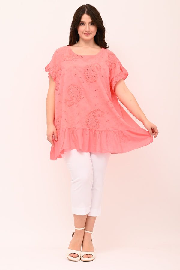 Blusa sangallo rouches - Corallo