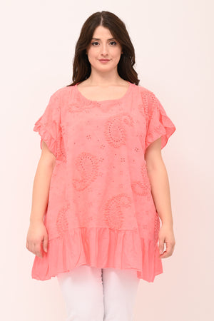 Blusa sangallo rouches - Corallo
