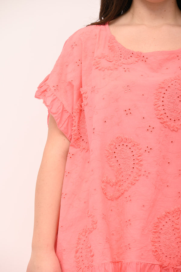 Blusa sangallo rouches - Corallo