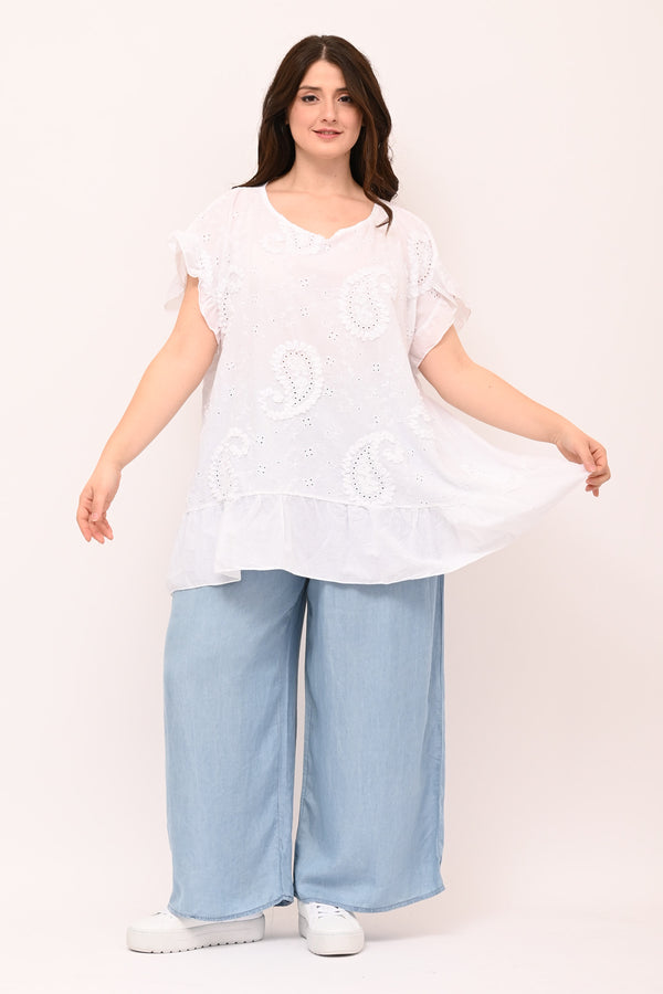 Blusa sangallo rouches - Bianco