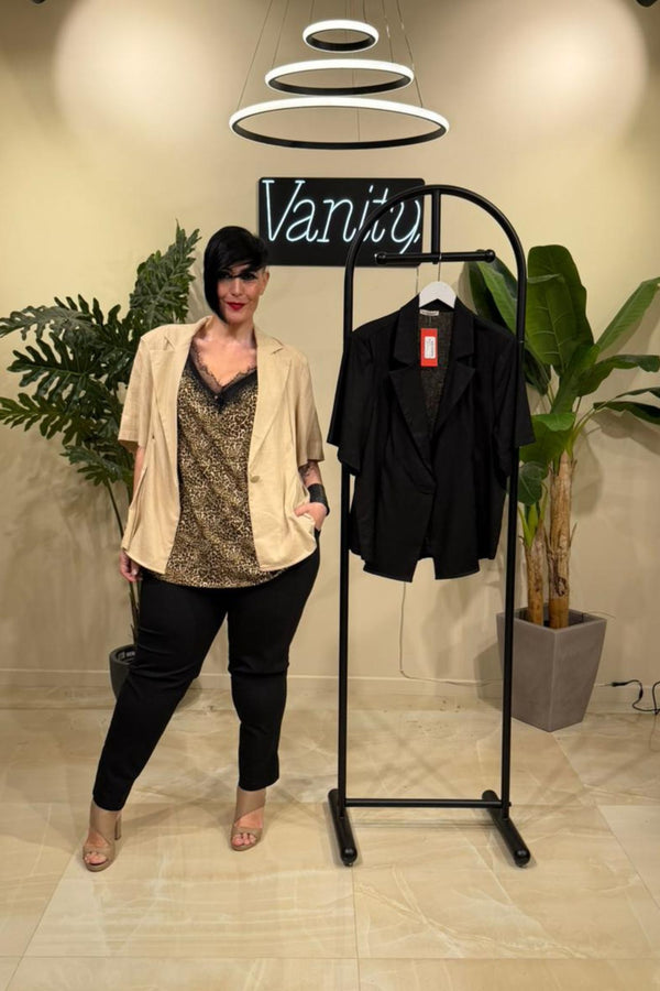 Blazer lino peplum - Nero