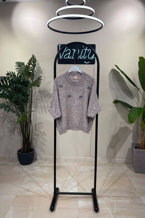 Pull mezza manica paillettes - Visone