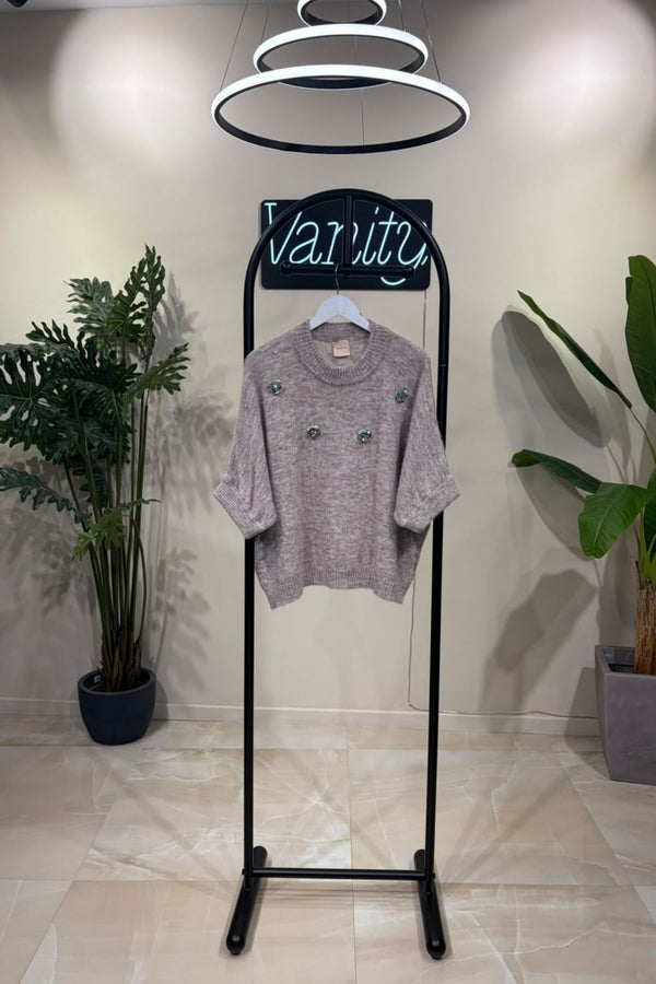 Pull mezza manica paillettes - Visone