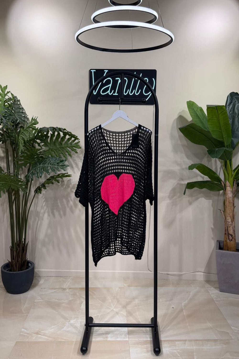 Maglia rete cuore - Nero