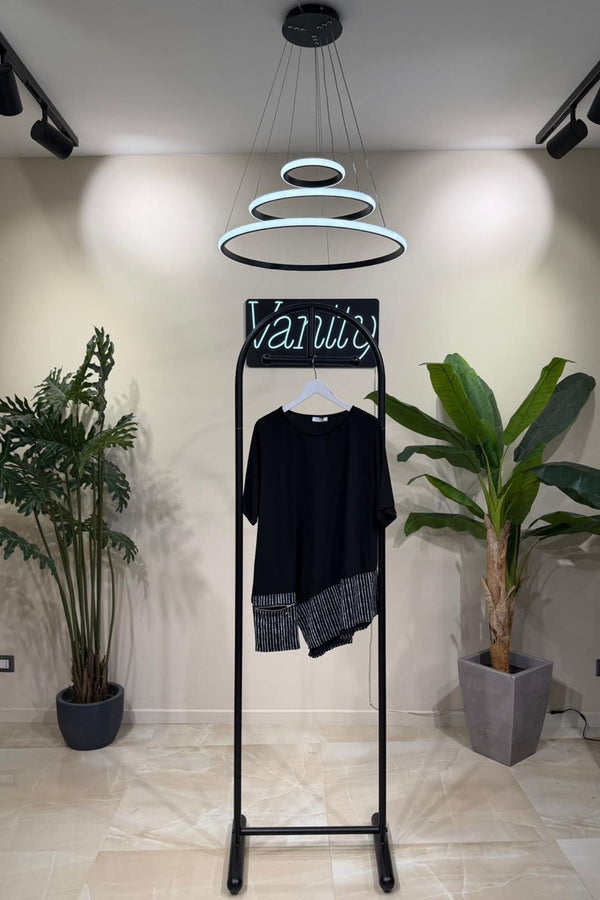 Maglia righe zip - Nero