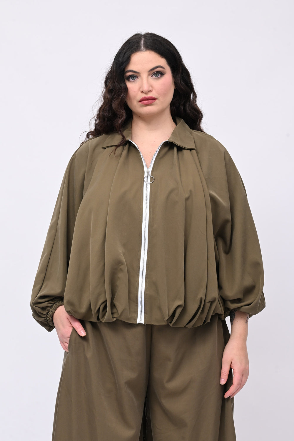 Giacca kimono elastico - Verde militare