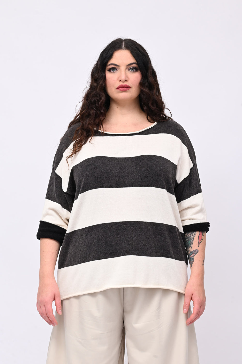 Pull filo righe - Nero