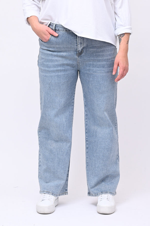 Jeans palazzo strass - Jeans chiaro