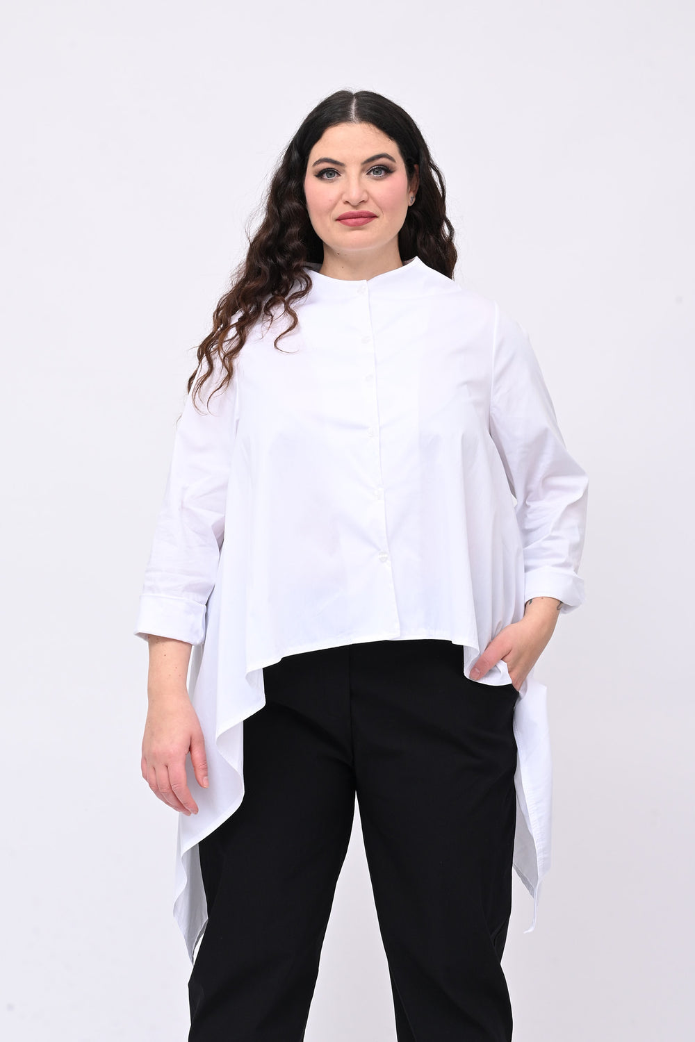 Camicia senza collo svasata - Bianco