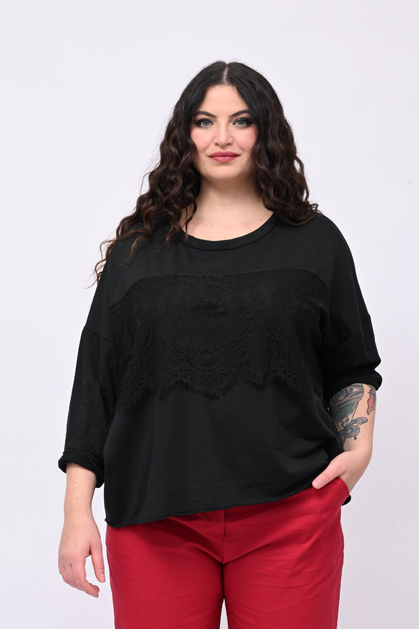 Felpa scatoletta merletto - Nero