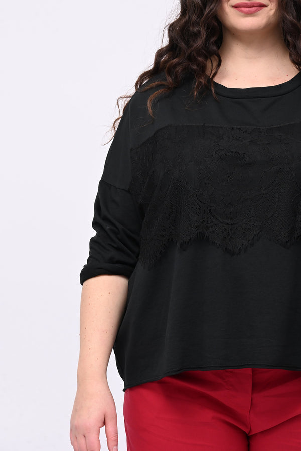 Felpa scatoletta merletto - Nero