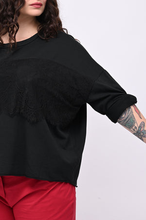 Felpa scatoletta merletto - Nero