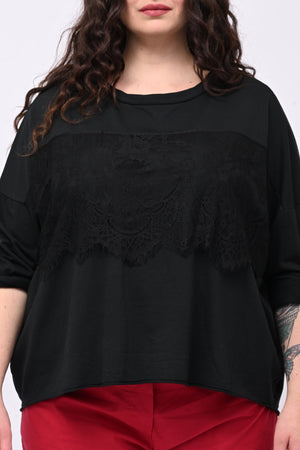 Felpa scatoletta merletto - Nero