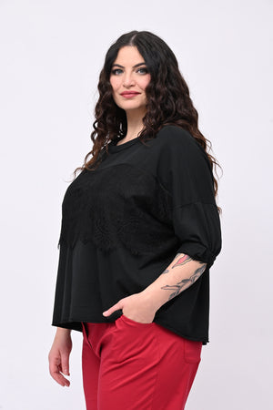 Felpa scatoletta merletto - Nero