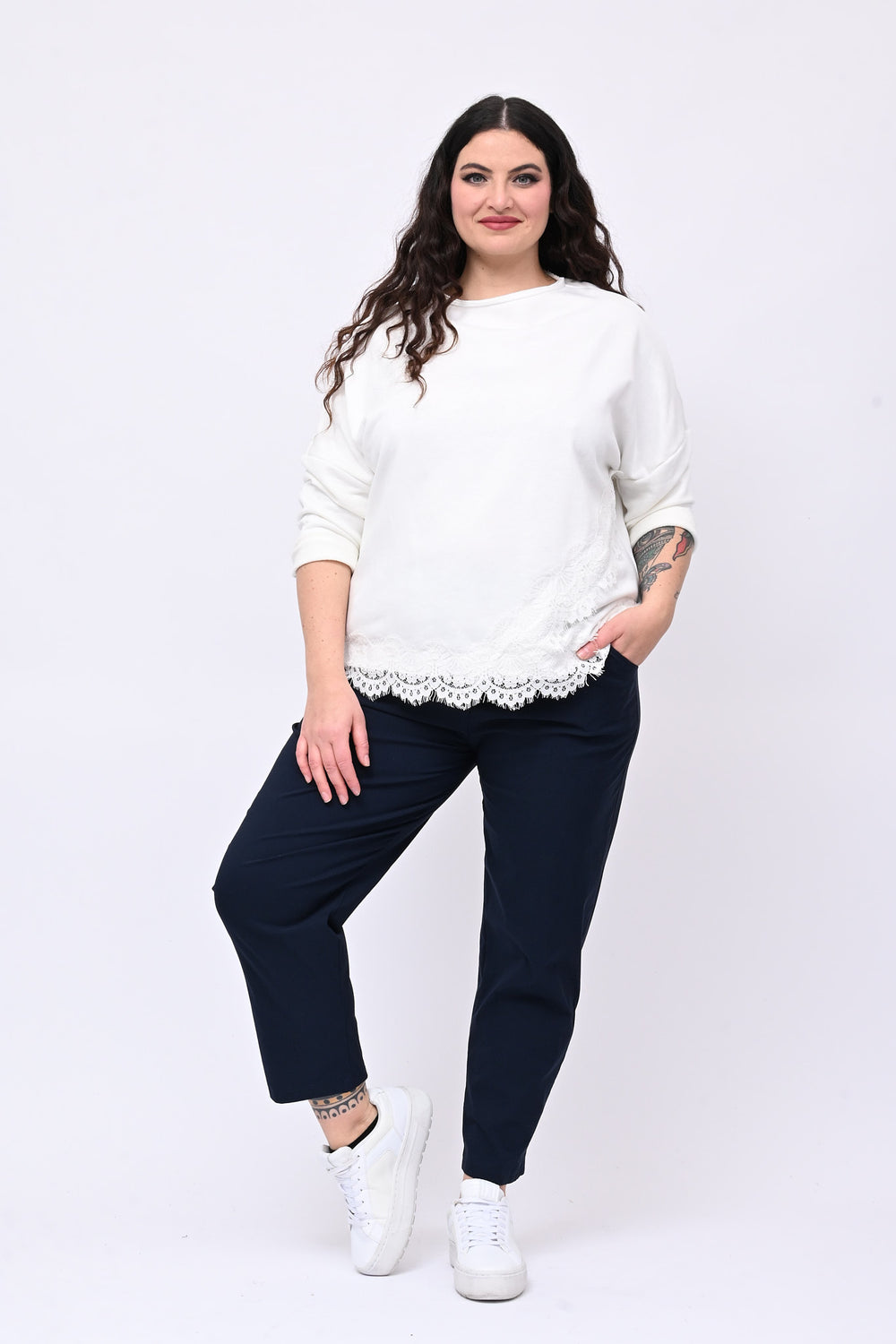 Felpa scatola pizzo - Bianco