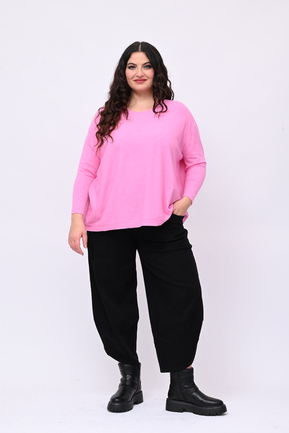 Maglia viscosa over girocollo - Rosa baby