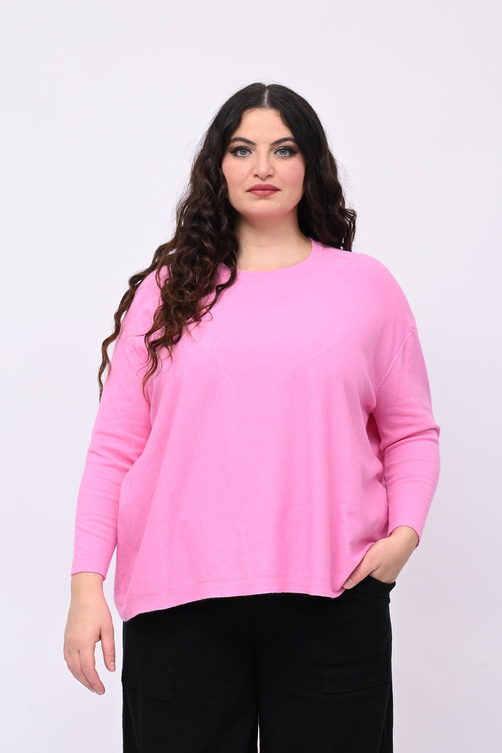 Maglia viscosa over girocollo - Rosa baby