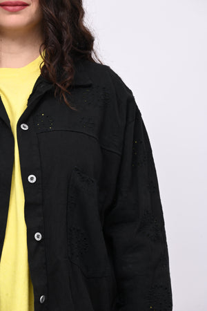 Giacca jeans e sangallo - Nero