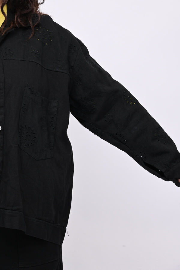 Giacca jeans e sangallo - Nero