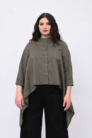 Camicia senza collo svasata - Verde militare