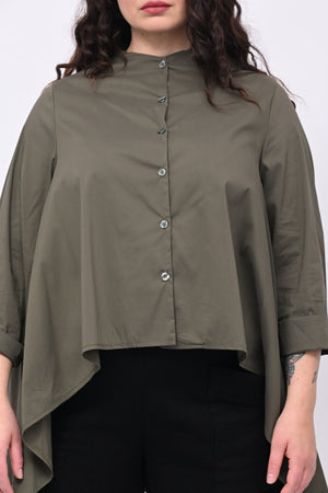 Camicia senza collo svasata - Verde militare