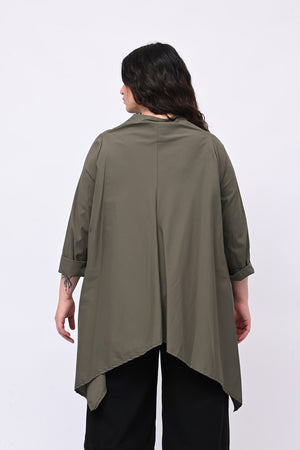 Camicia senza collo svasata - Verde militare