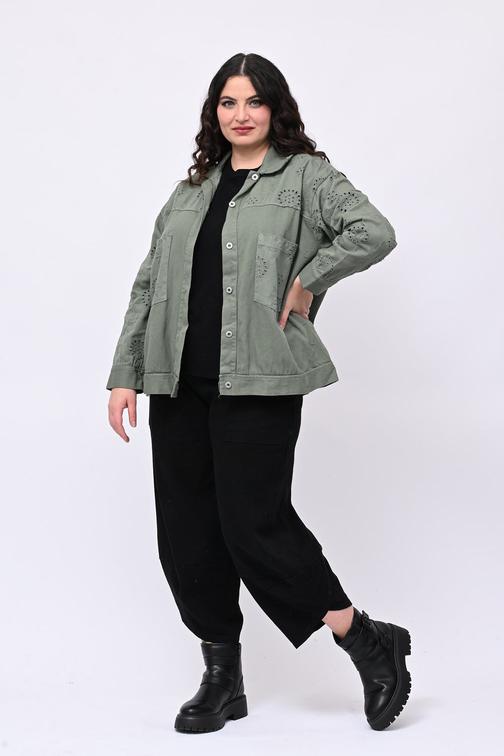 Giacca jeans e sangallo - Verde militare