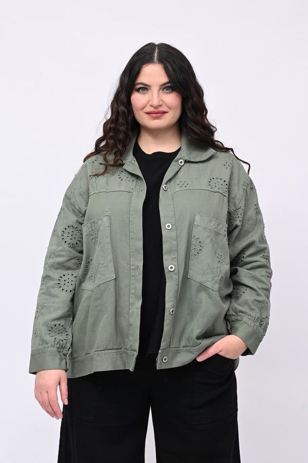 Giacca jeans e sangallo - Verde militare