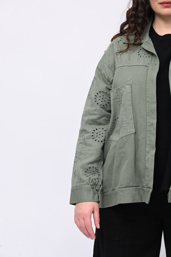 Giacca jeans e sangallo - Verde militare