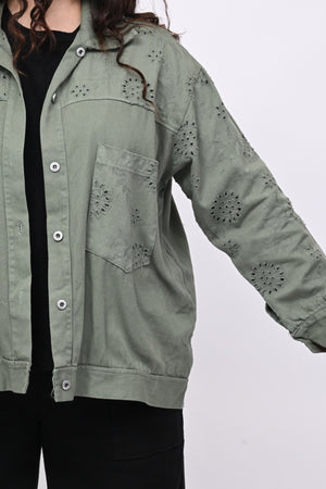Giacca jeans e sangallo - Verde militare