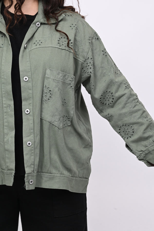 Giacca jeans e sangallo - Verde militare