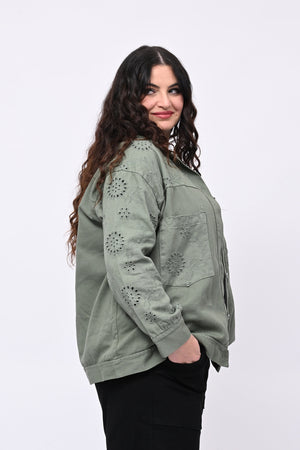 Giacca jeans e sangallo - Verde militare