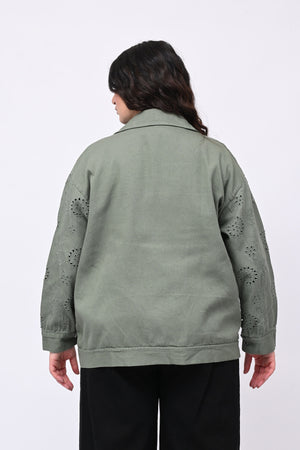 Giacca jeans e sangallo - Verde militare