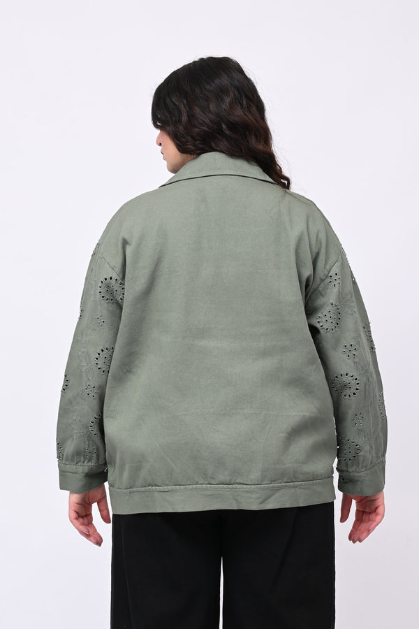 Giacca jeans e sangallo - Verde militare