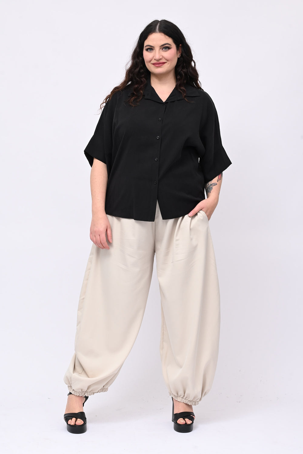 Camicia seta lavata - Nero