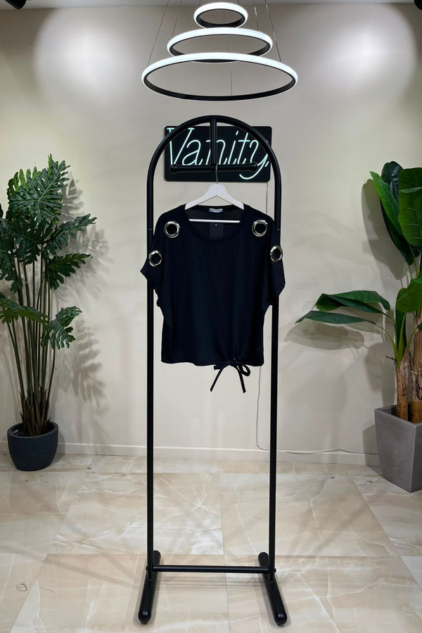 T-shirt crop bulloni - Nero