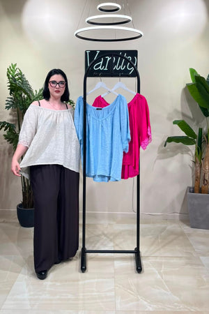 Blusa lino scollo V - Cielo