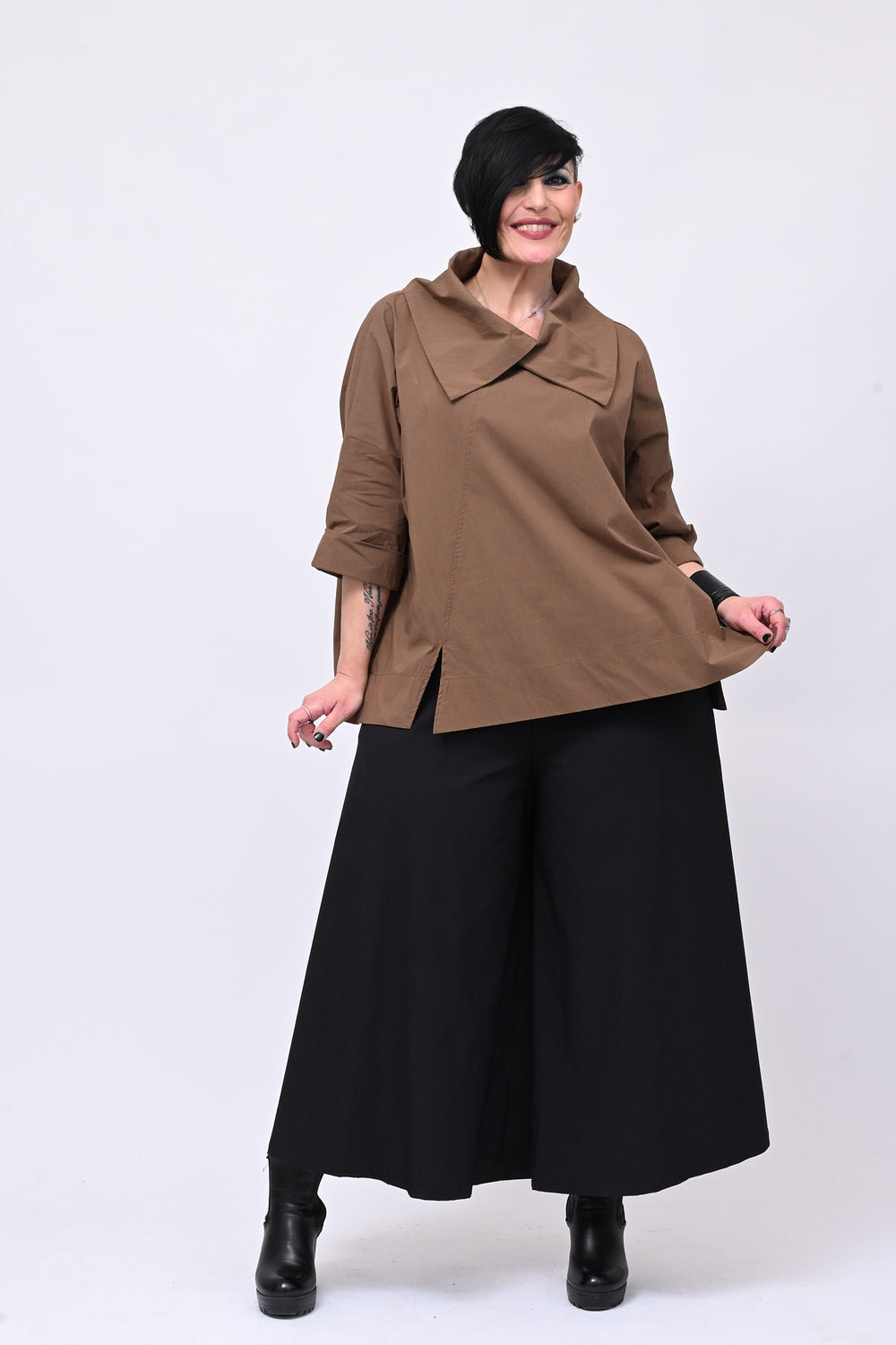 Blusa collone spacchi - Cacao