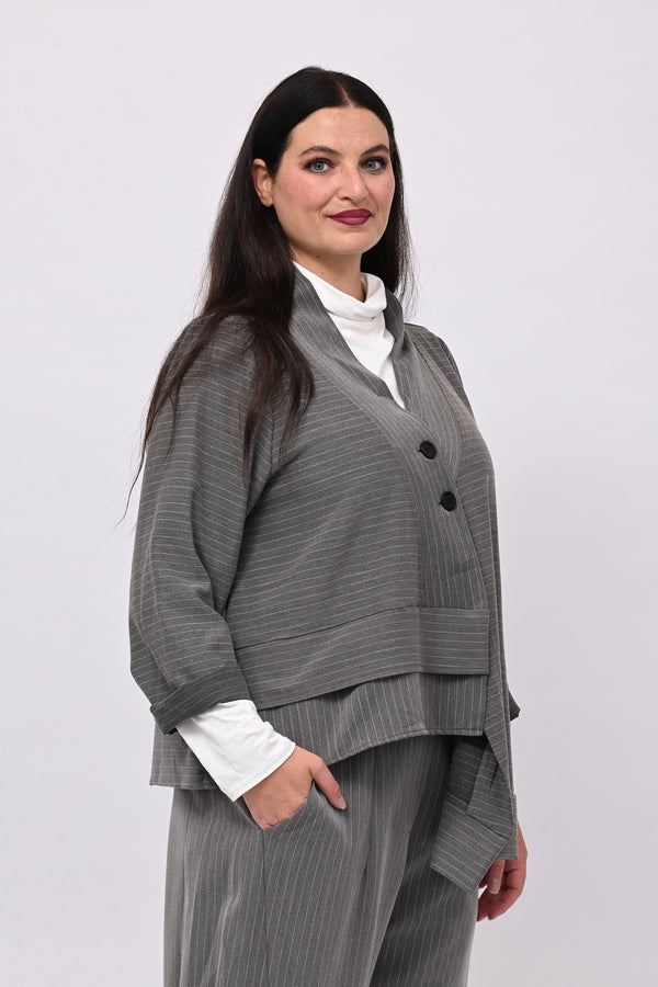 Giacca gessata punta - Grigio