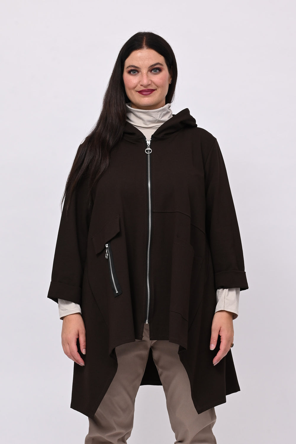 Felpa zip cappuccio - Moro