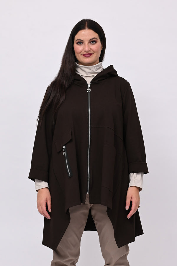 Felpa zip cappuccio - Moro