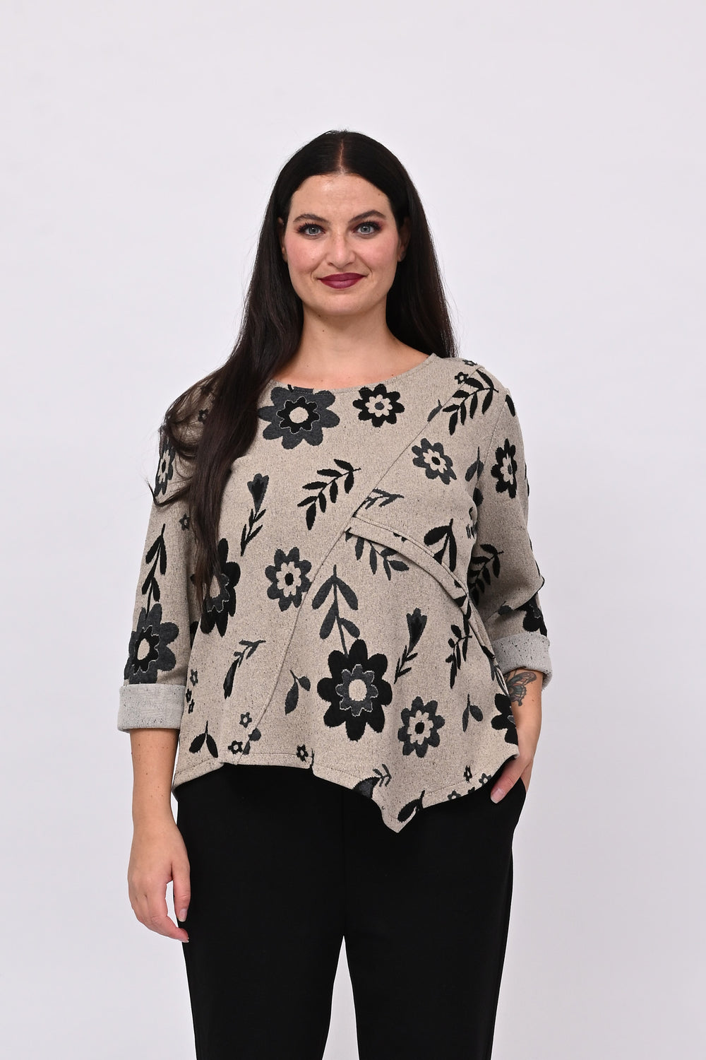 Maglia punta fiori - Greige