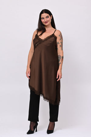 Satin maxi top - DARK BROWN