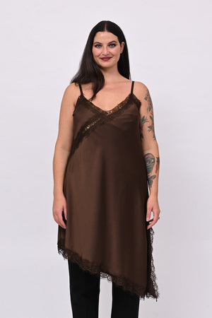 Satin maxi top - DARK BROWN