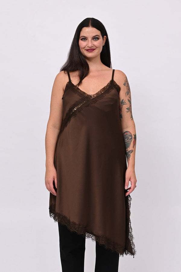 Satin maxi top - DARK BROWN
