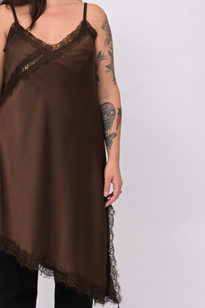 Satin maxi top - DARK BROWN