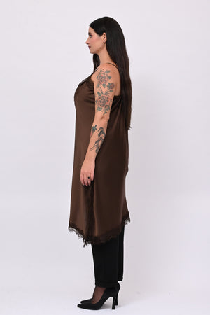 Satin maxi top - DARK BROWN