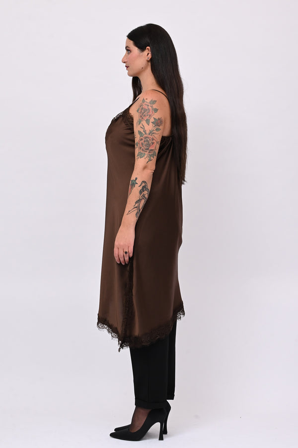 Satin maxi top - DARK BROWN