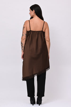Satin maxi top - DARK BROWN