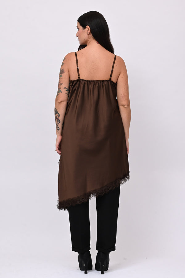 Satin maxi top - DARK BROWN